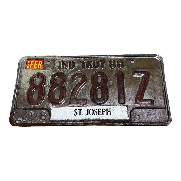 Vintage Indiana St. Joseph License Plate Original Tag 1988 88281Z Silver Rustic - Picture 1 of 3